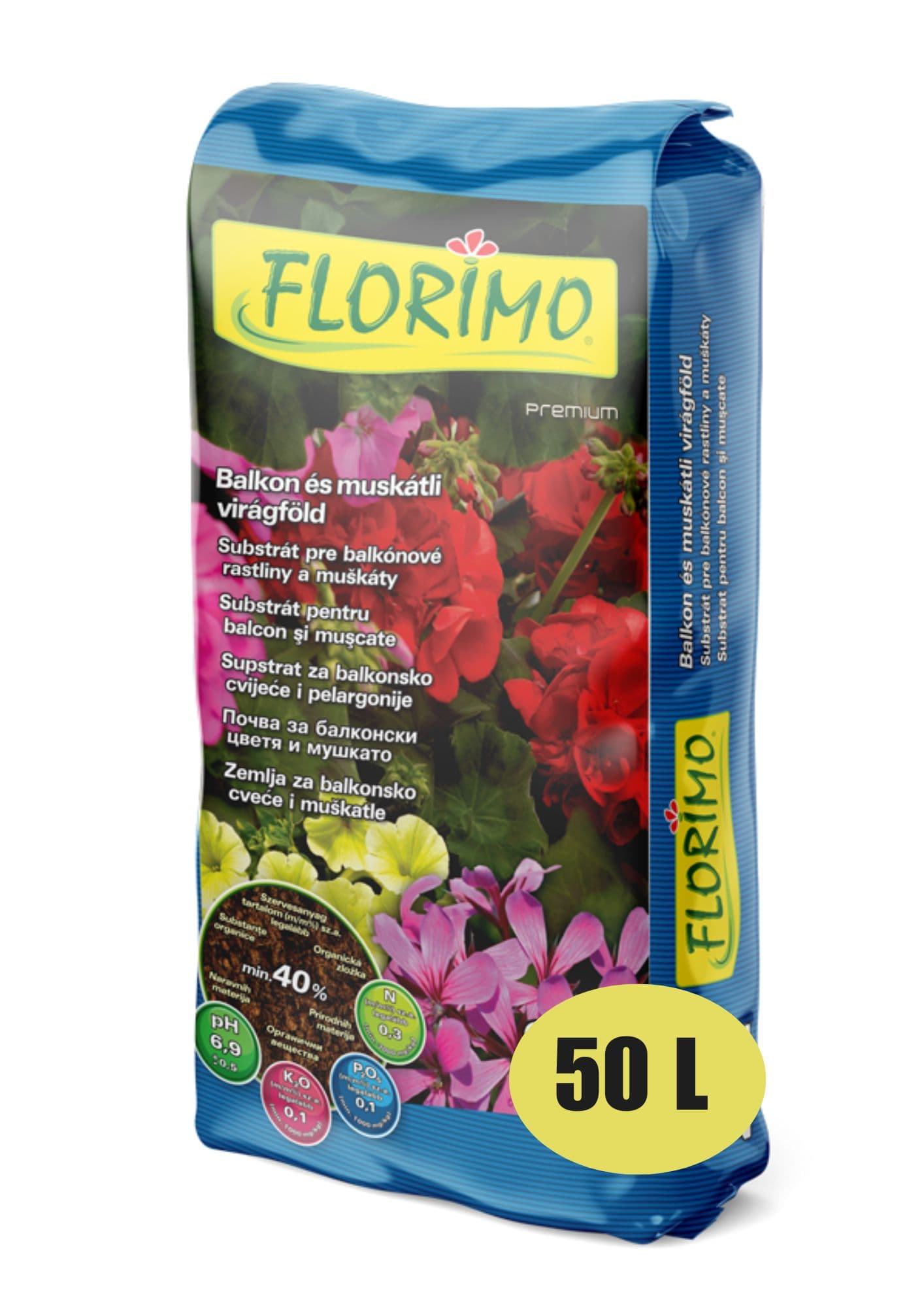 Turbă Florimo – Mușcate și plante de balcon 50 L — imagine 1