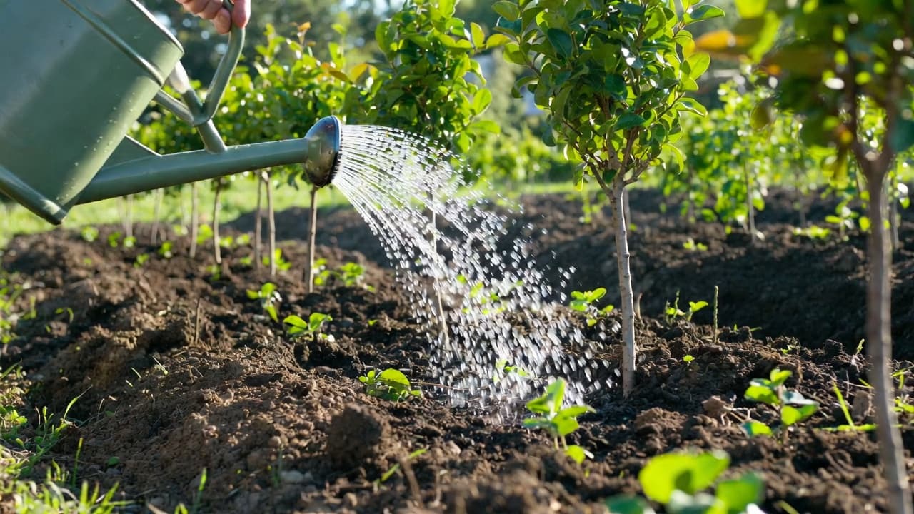 Udarea plantelor proaspăt plantate în grădină